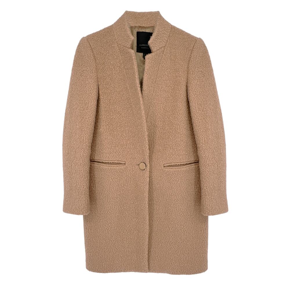 GIANNI FERAUD Slimline Mini Boucle Coat with Upturned Collar in Salmon 6|S